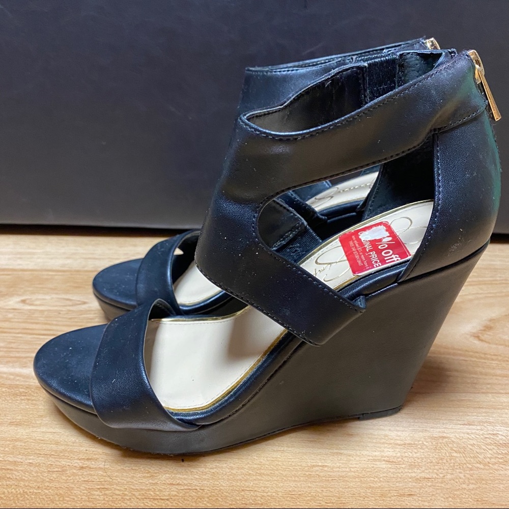 JESSICA SIMPSON BLACK WEDGE WEEKS ZIPPERS
